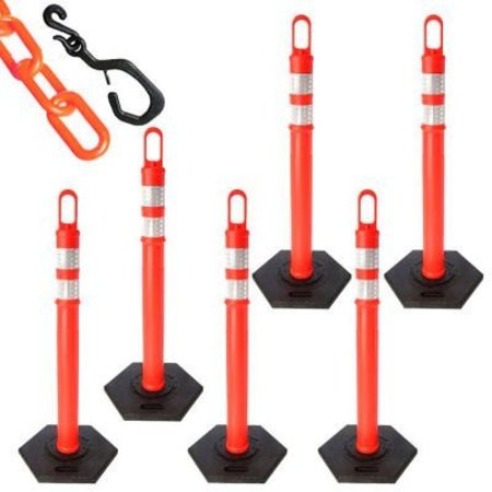 GEC Mr. Chain Delineator & Chain Kit, 42in Delineator & Bases, 6-Pack, 40' of 2in Orange Chains 78113-6